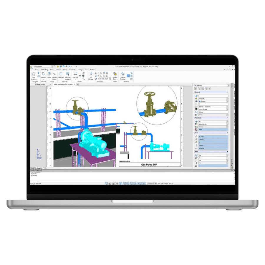 Pulpit programu DraftSight z otwartym projektem 2D