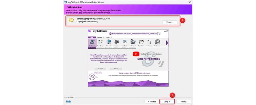 Wybieranie miejsca instalacji myCADtools