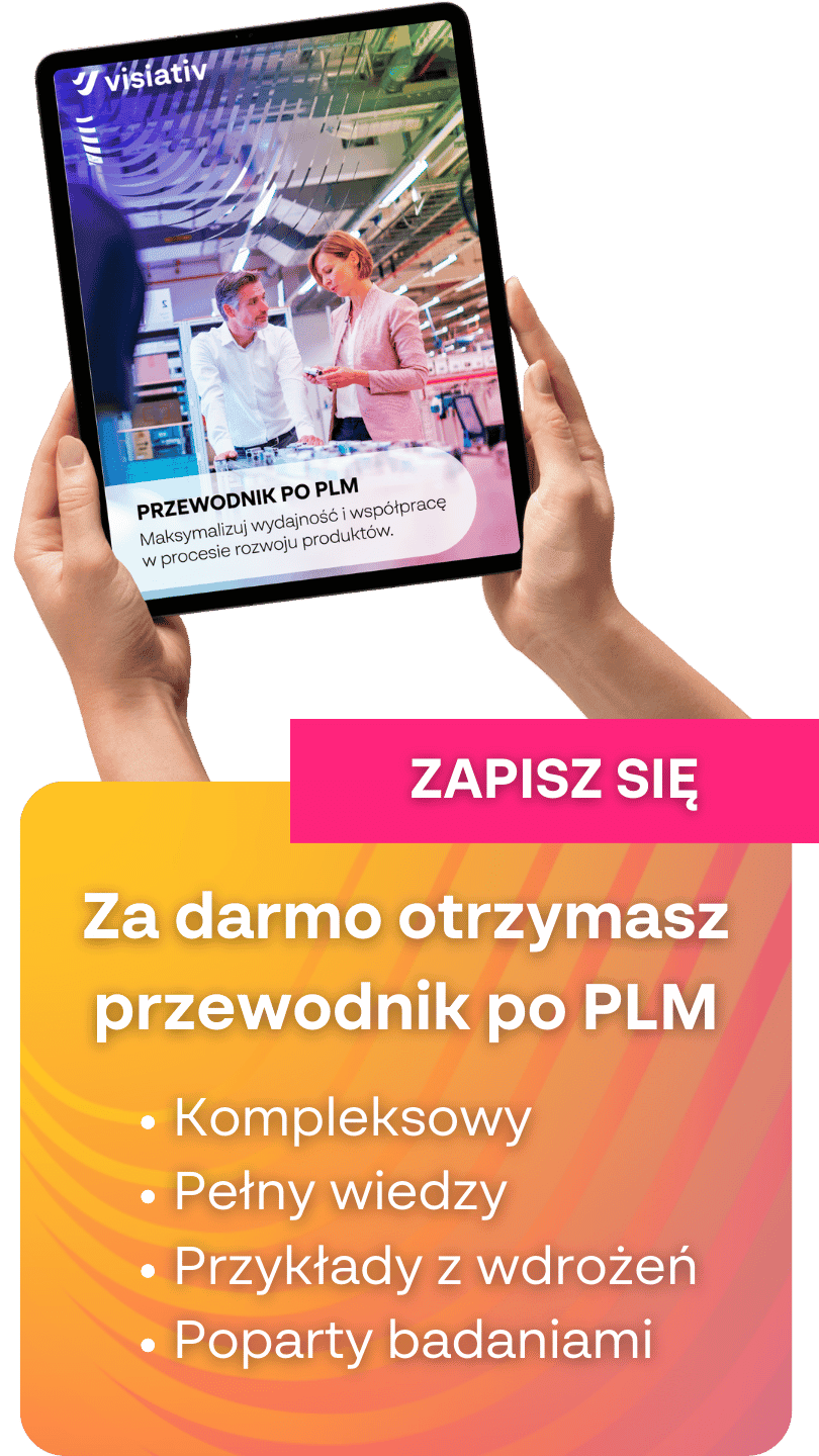 Darmowy przewodnik po oprogramowaniu PLM wyświetlany na tablecie.