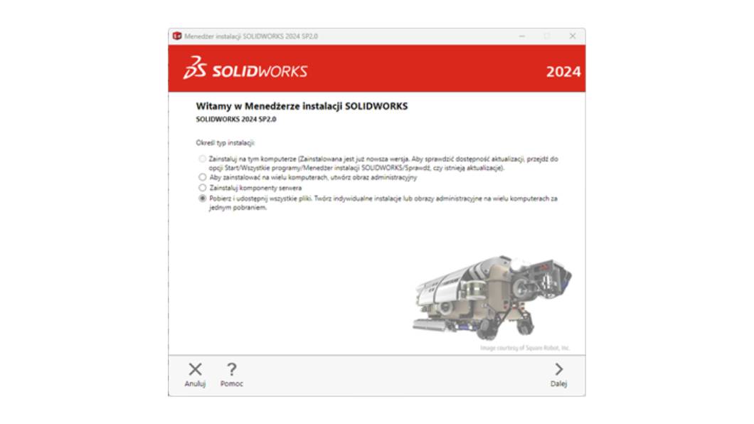 Okno instalatora programu SOLIDWORKS CAD 3D Desktop