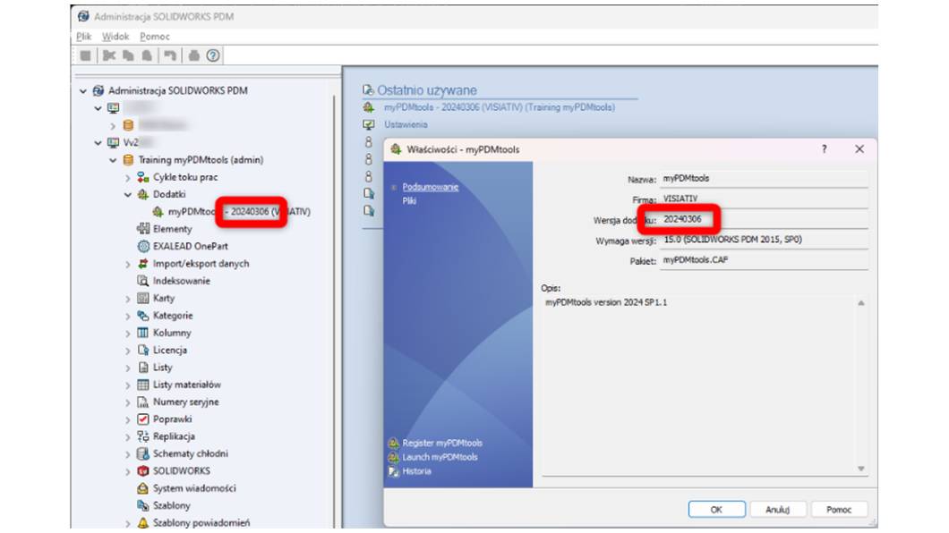 Numer seryjny dodatku myPDMtools