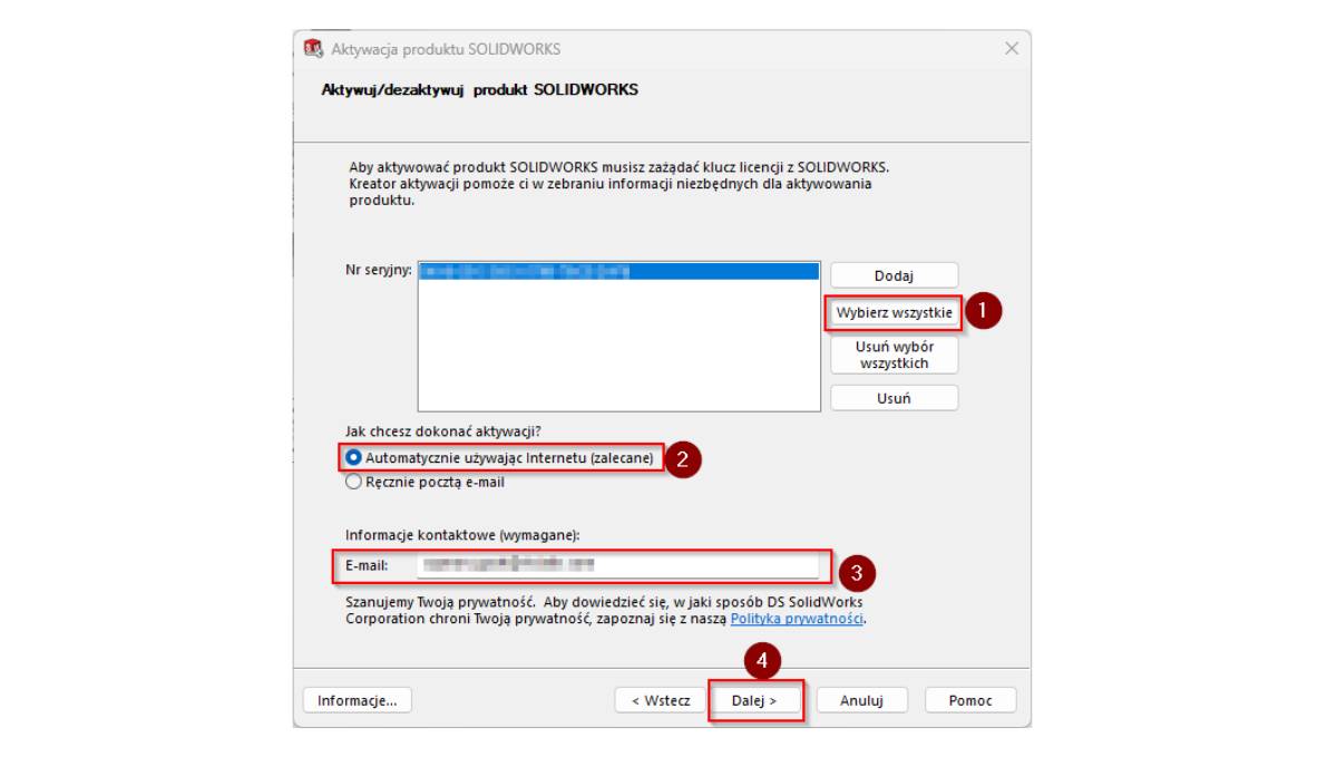 Sposób aktywacji programu DraftSight