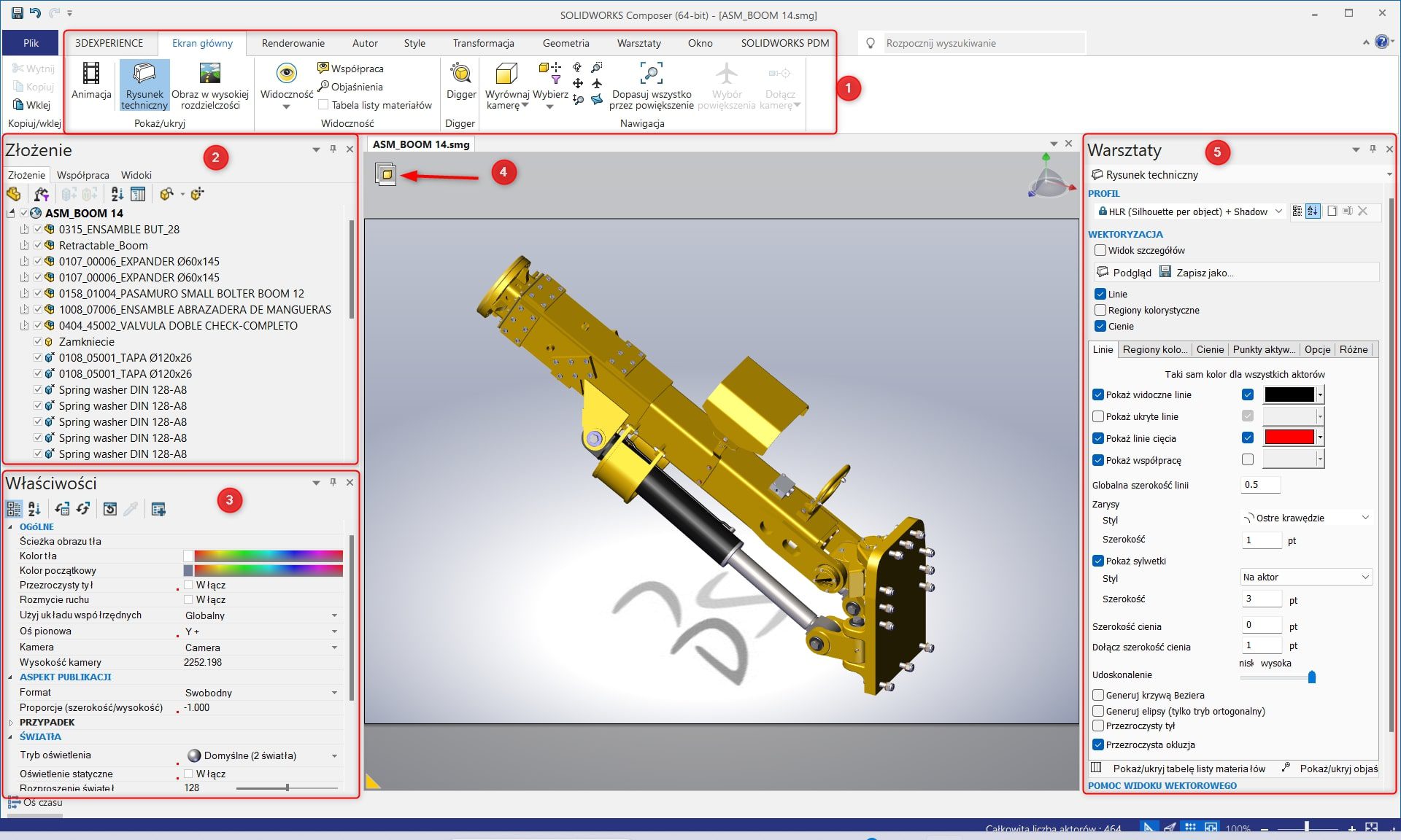 Główne narzędzia w aplikacji SOLIDWORKS Composer