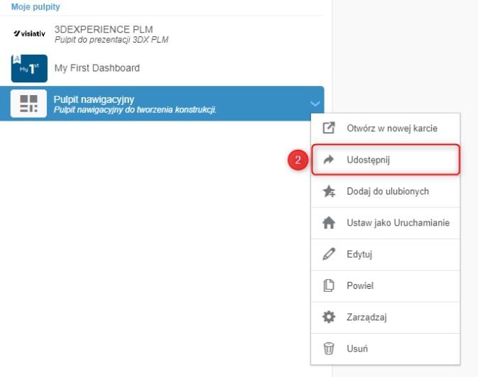 Udostępnienie pulpitu nawigacyjnego 3DEXPERIENCE