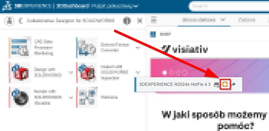 Strzałki wskazujące dostępność aktualizacji SOLIDWORKS na platformie 3DEXPERIENCE