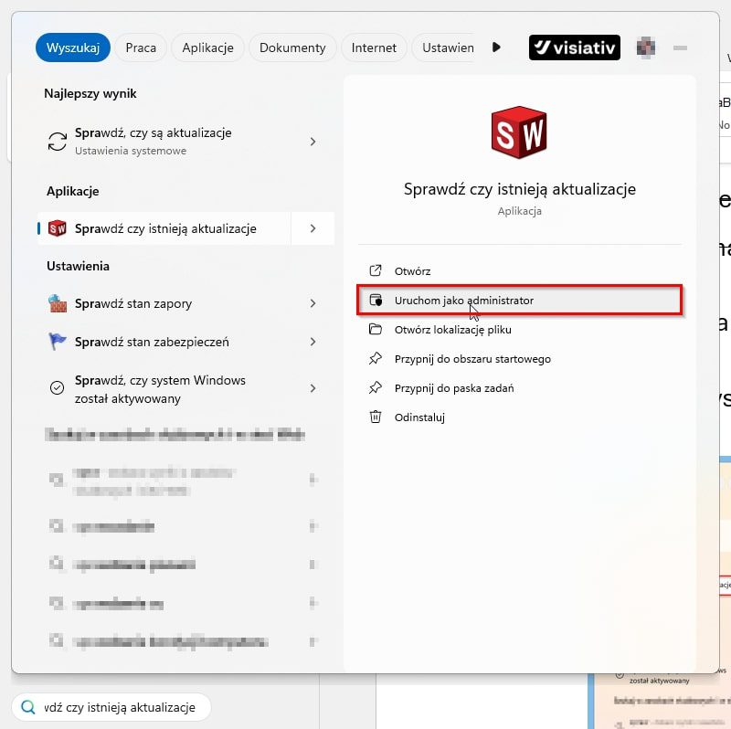 Uruchamianie SOLIDWORKS jako administrator