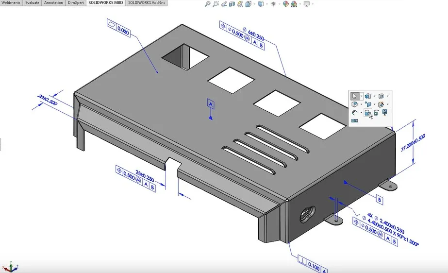 Ekran z elementem w SolidWorks MBD