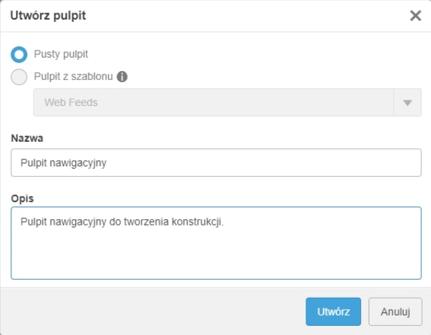 Definiowanie nazwy oraz opisu pulpitu nawigacyjnego 3DEXPERIENCE