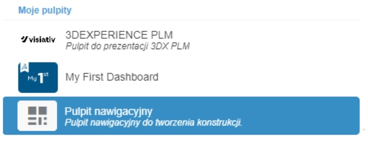 Menu kontekstowe, gdzie znajduje się pulpit nawigacyjny 3DEXPERIENCE